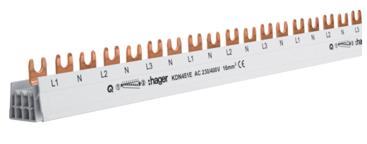 hager - Overbruggingsbaar 3x(P+N) 80A met vorken 16mm² 57M   - KDN451E-E⚡shock