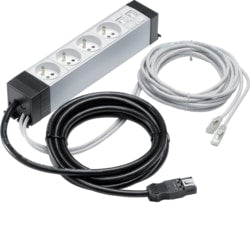 Hager - Voorgekabl. stopcontactblok 4 x 230V 2P+A, 2 x RJ45 Cat 6 UTP + 3 m kabel en conn. - NRF4204K00-E⚡shock