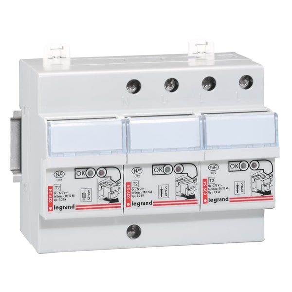 Legrand - Overspan. T2+T3 beveiligd 3P+N Icc 4.5 kA - 1.2 kV - 6 mod. - 003953-E⚡shock