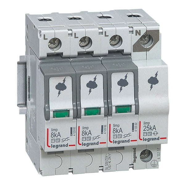 Legrand - Overspann. T1+T2 - 3P+N - 8kA 1.3kV - Uc 320V - 4 modules - 412257-E⚡shock