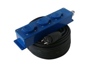 Luxya Cabling - Verlengsnoer Neopreen - Multiblok 3 stopcontacten - 10 meter - 3G2,5 mm² - IP44 - Penaarde - Blauw - S-03-25-10-BL-E⚡shock
