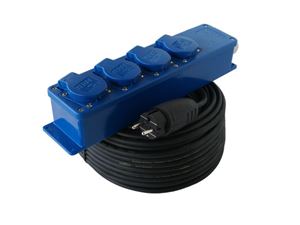 Luxya Cabling - Verlengsnoer Neopreen - Multiblok 4 stopcontacten - 10 meter - 3G2,5 mm² - IP44 - Penaarde - Blauw - S-04-25-10-BL-E⚡shock
